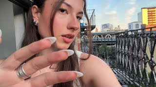 ASMR on my fire escape! city sounds, camera tapping & scratching, close up whispers