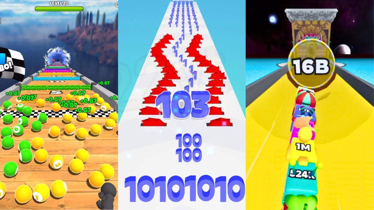 Jelly Tube Run 2048 [16B Score] vs Ball Run 2048 Racing Gameplay vs Number Master 3D Number Run 2048