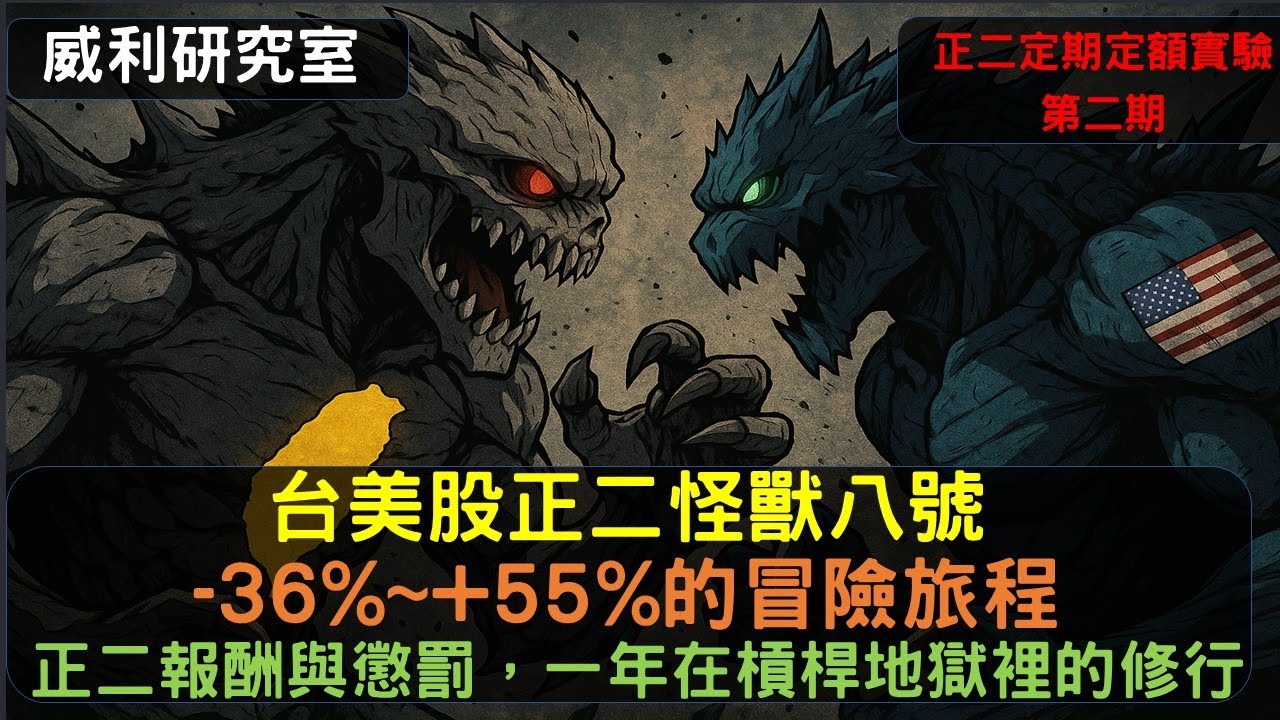 S24EP18|台美股正二怪獸八號。-36%~+55%的冒險旅程。正二報酬與懲罰，一年在槓桿地獄裡的修行。正二定期定額實驗第二期