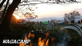 夜景のきれいなキャンプ場で、焚き火ですき焼きとスープパスタを作って食べる【neguracampground】