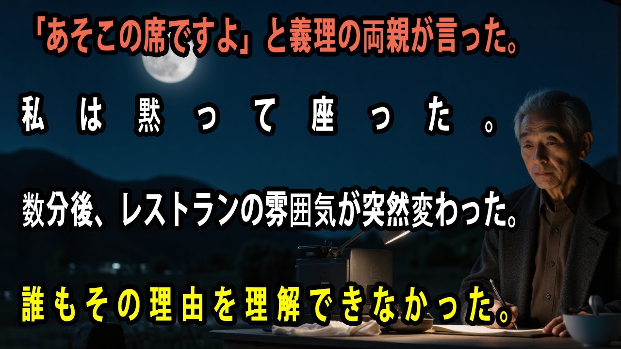 『家族旅行中、“あなたの席はあっち”と義両親に別席を強要された私──その数分後、空気が凍りついた理由とは？』