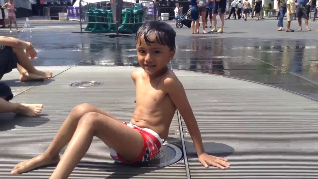 Kid With Lighting McQueen Underwear Runs Around The Waterpark