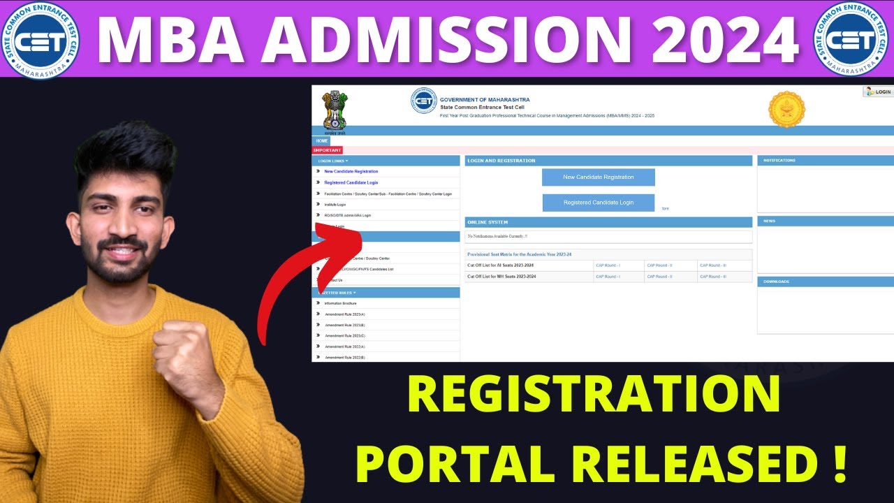 MBA ADMISSION Registration Portal Released | Mba cet cap round 2024 ...
