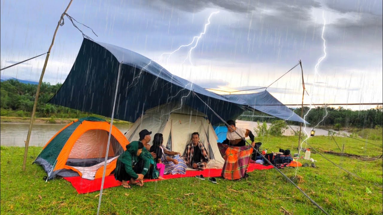 diguyur hujan deras camping tenda ramai ramai, fishing, relaxing rain sound, sampai pagi