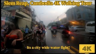 4k Cambodian New Year Walking Tour in Siem Reap. Its a city wide water fight! No one is safe!