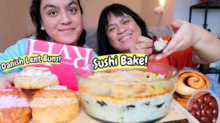 Sushi Bake and Fastelavnsboller Danish Pastry Mukbang