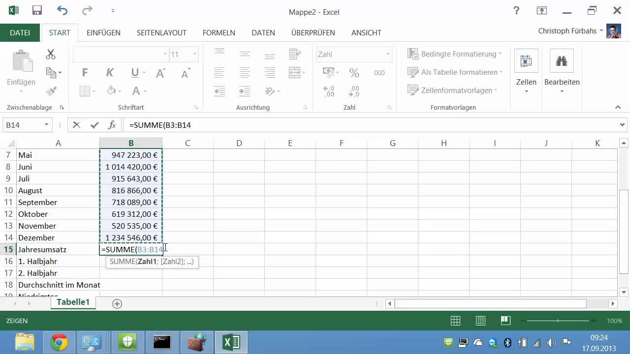 Excel Einführung Umsatzübersicht - YouTube
