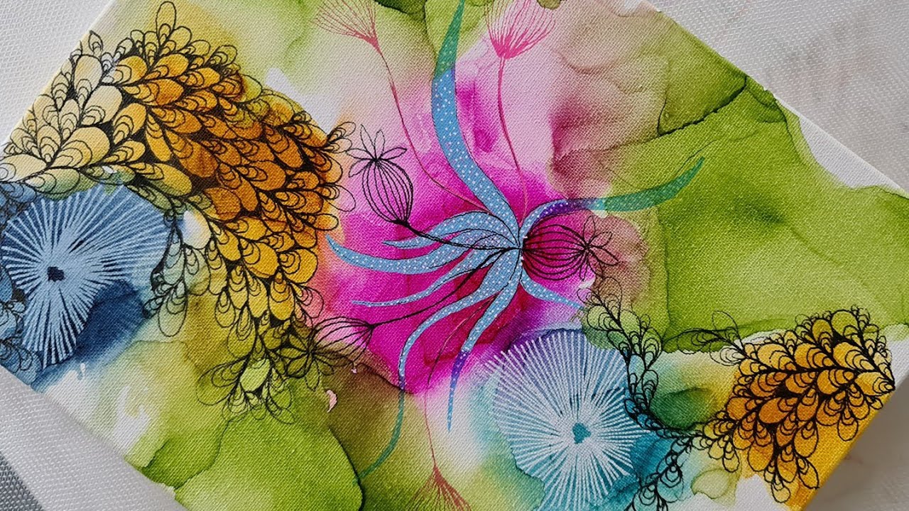 Alcohol Ink on Canvas with Posca and Uni Pin / Fluid Art Abstract ...