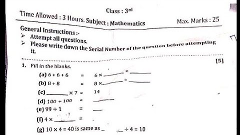 Class 3 Math Question Paper/Class 3rd Math Sample Paper 2024-25