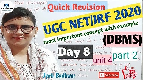 DBMS || Lossless or lossy and Dependency preserve decompostion||UGC NET COMPUTER SCIENCE||UGCNETGYAN