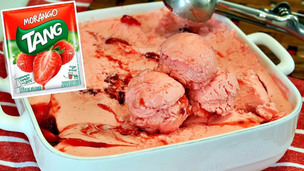 RENDE MUITO! SORVETE CASEIRO DE MORANGO COM SUCO TANG