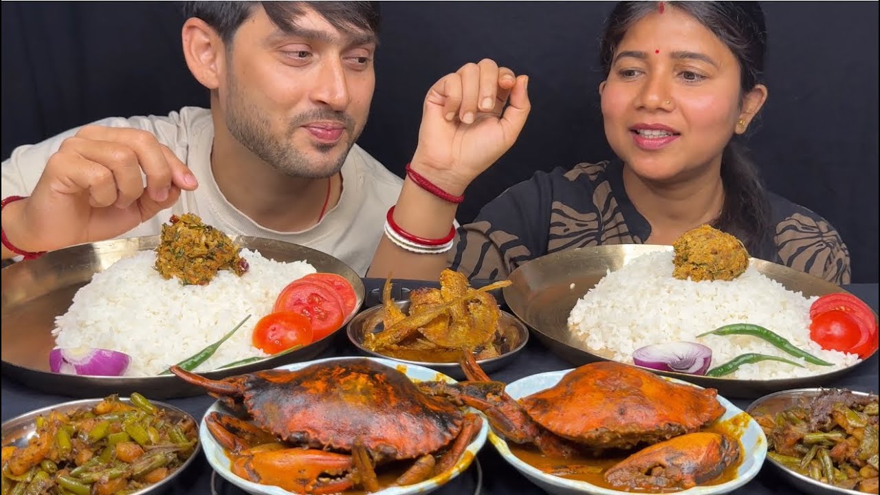 Eating,Ilish macher leja bhorta,Kakara curry, Chingri mach beanser jhal#indianfood #food #dinner