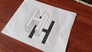 Floating Letter H 3D Drawing - How To Draw 3D Trick Art On Paper