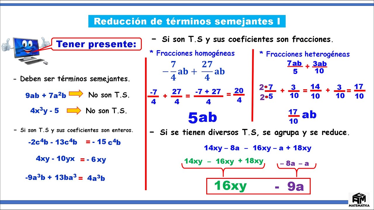Reducción de términos semejantes I - 6to de primaria - YouTube