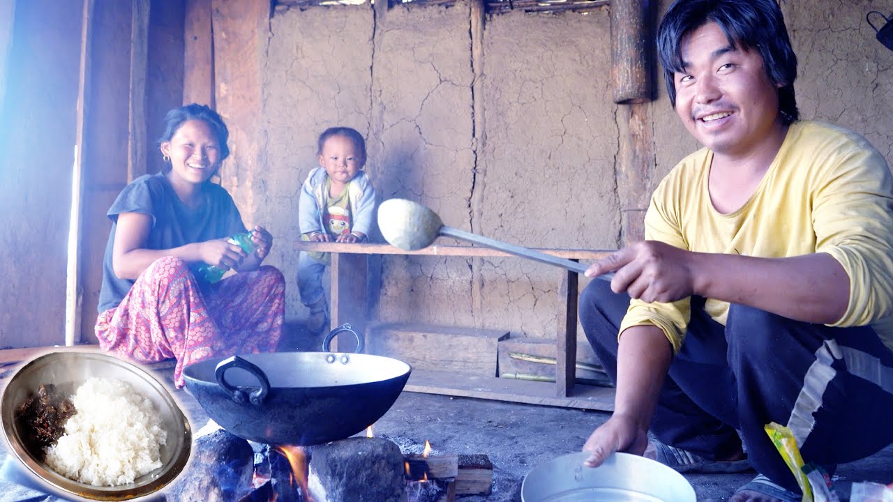 Buff Rice Person cooking & having buff dry meat & rice - YouTube