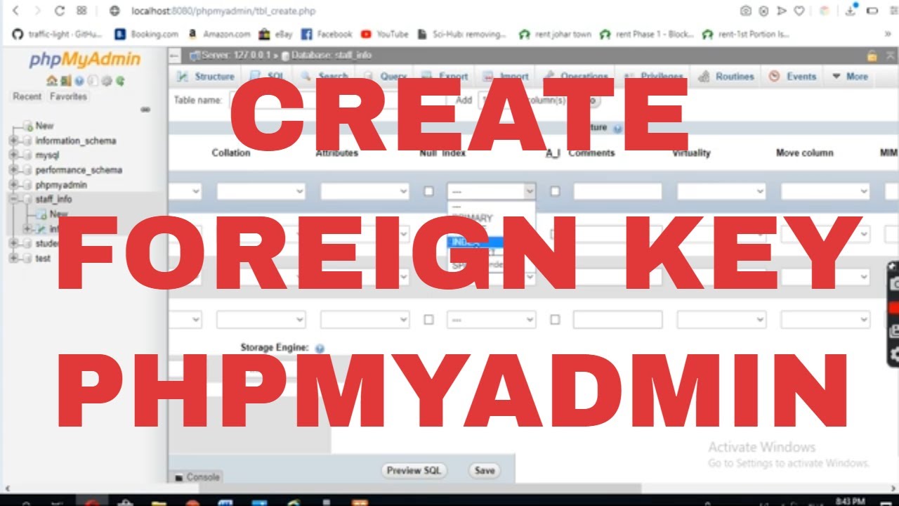 Create A Foreign Key In Phpmyadmin And Related To Primary Key