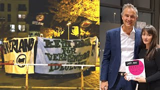 Daniele Ganser in Falkensee, Stand der IAFF, Gegendemo von SPD und AntiFa, 22.10.2023