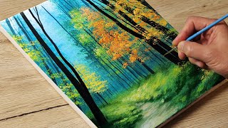 Painting an Autumn Forest / Acrylic Painting / Vadym art