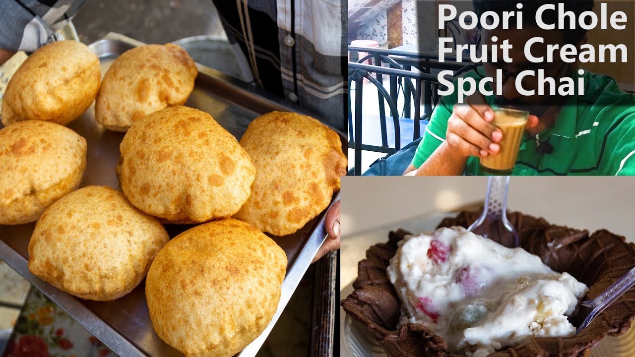 Chole Poori at Kanha Sweets, Giani Tea Stall, Fruit Ice Cream