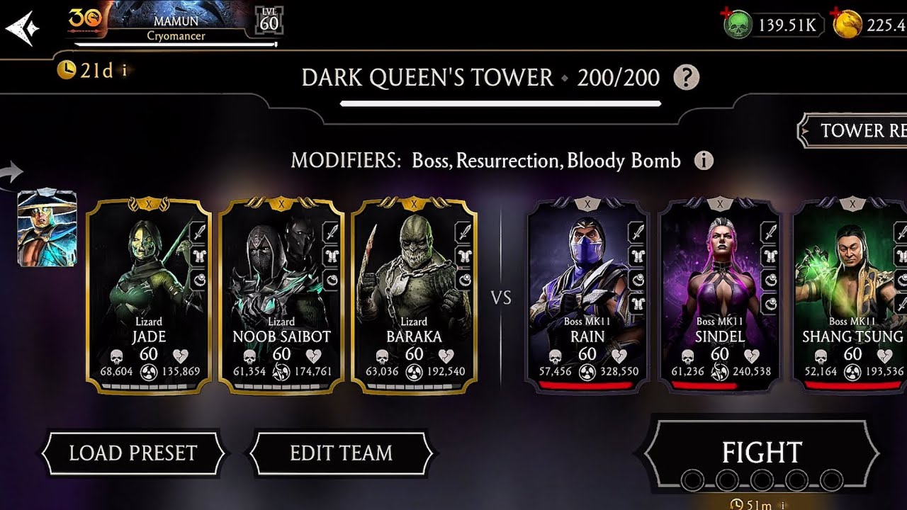DARK QUEEN 'S TOWER FATAL 200 BOSS BATTLE GAMEPLAY MK MOBILE