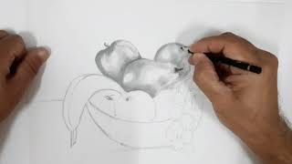 أسهل طريقة لرسم طبق فواكه بالقلم الرصاص الظل والنور The easiest way to draw a fruit plate in pencil