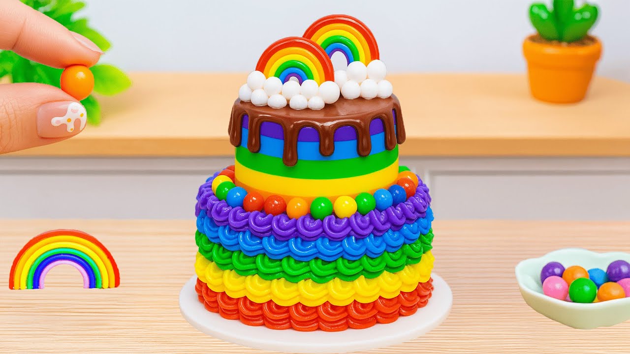 Mini Rainbow Cake Recipe With Chocolate🌈 Cute 2 Tier Rainbow Party Cake ...