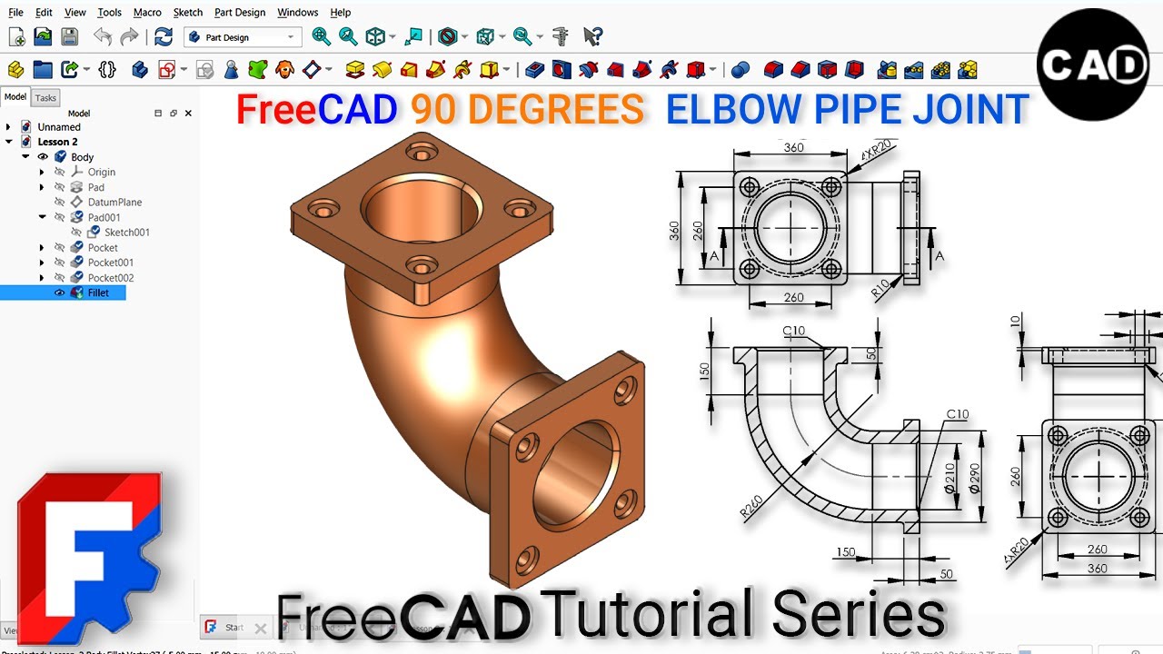 FreeCAD Beginner Course | Module 1 – Lesson 9 | 3D Model 90 degrees ...