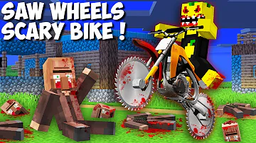 I found A SCARY MOTORBIKE WITH SAW WHEELS in Minecraft ! DEADLY BIKE VS VILLAGERS !