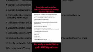Knowledge and knowing (unit-1)| important questions with answers key|#bednotes #importantquestions