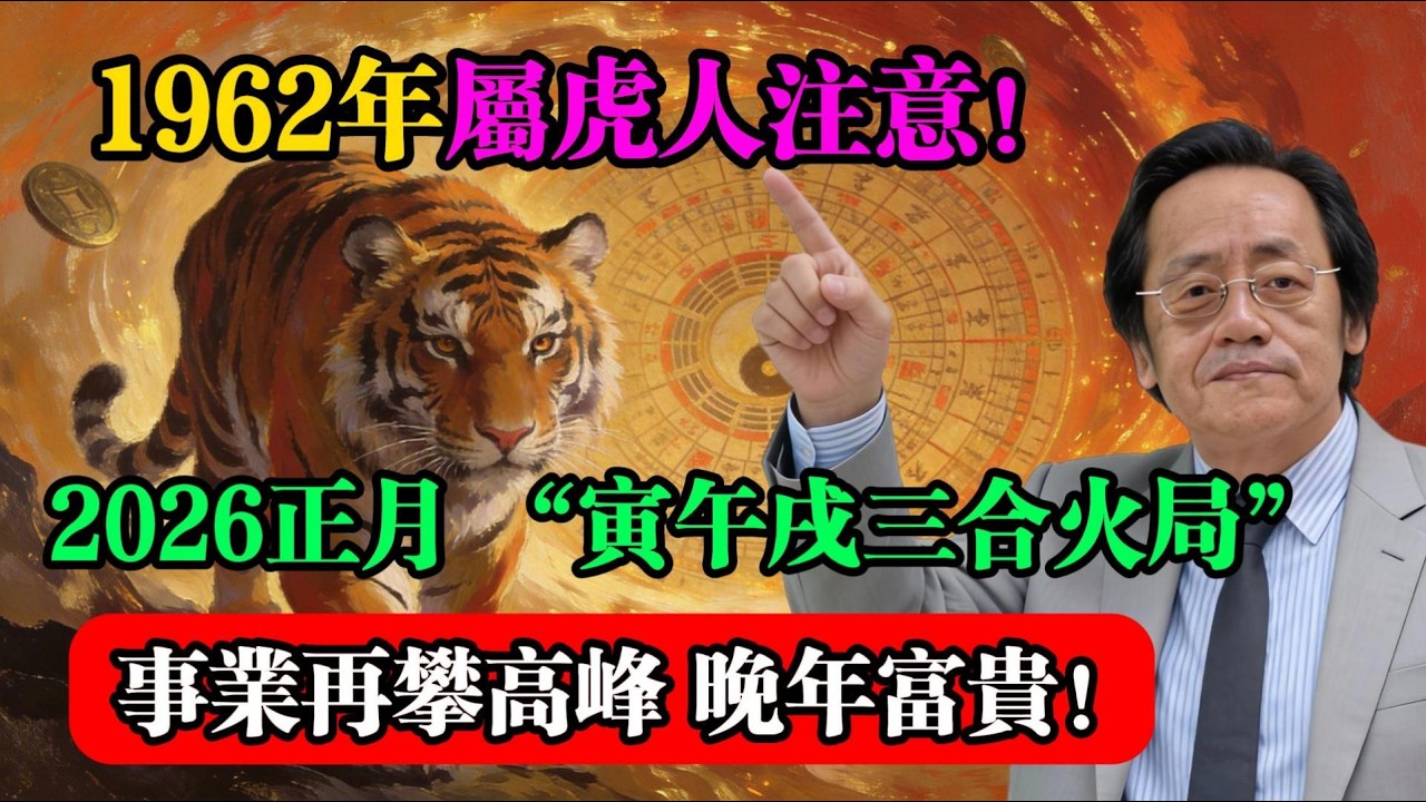 1962年屬虎人注意！2026正月 “寅午戌三合火局”，事業再攀高峰，晚年富貴！#倪海厦 #屬虎運勢 #1962壬寅虎 #三合火局 #2026運勢 #生肖虎 #流年運勢 #易經 #國學智慧