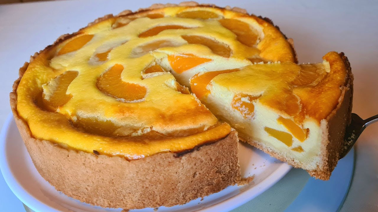 Сочный чизкейк с персиками - очень сливочный и просто вкусный! | Рецепт песочного теста