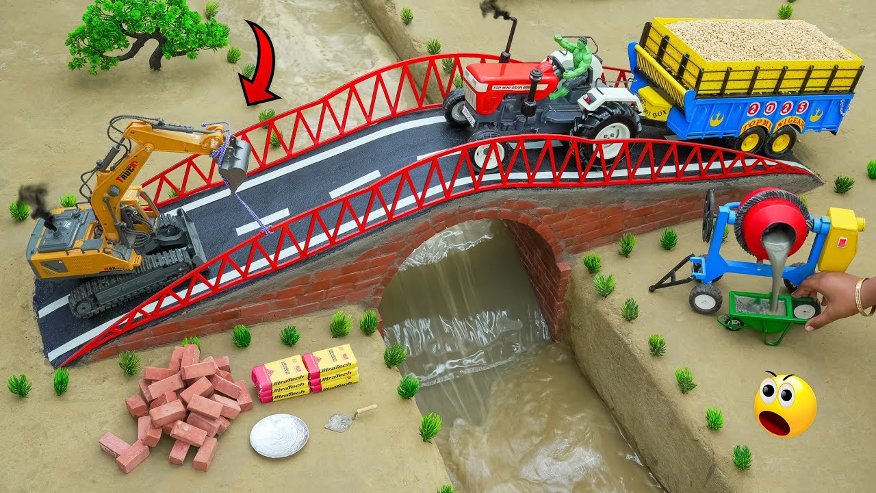 Tractor Using Blocks diy mini tractor using bricks and metal railing bridge construction ...