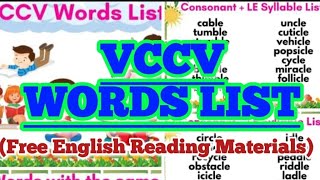 Information VCCV WORDS LIST (CONSONANT PLUS LE SYLLABLE LIST) || FREE ENGLISH READING MATERIALS Guide