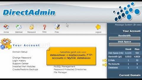 Navigeren in DirectAdmin