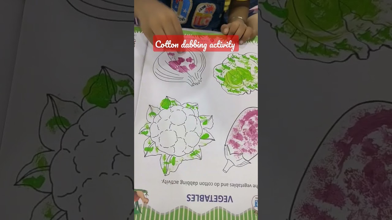 kavish cotton dabbing activity with vegetables 🍆🥦🥬🧄