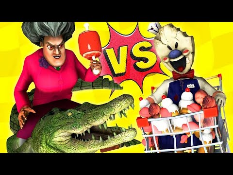 Мороженщик VS Мисс Ти: ГОНКА НА КРОКОДИЛАХ (Злая Училка Ice Scream 3 Scary Teacher 3D Анимация)