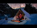 Building a cozy snow hut in the deepest winter to stay warm