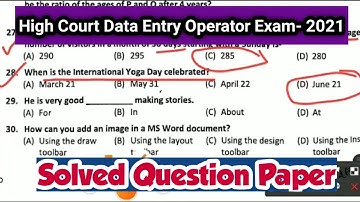 Calcutta High Court|Data Entry Operator Exam 2021|Questions & Answers