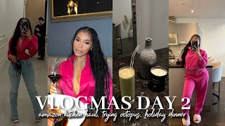 VLOGMAS| NEW Amazon Kitchen Finds + SHE EATS OCTOPUS NOW + PINK IS.. GIVING?? + HOLIDAY WORK DINNER