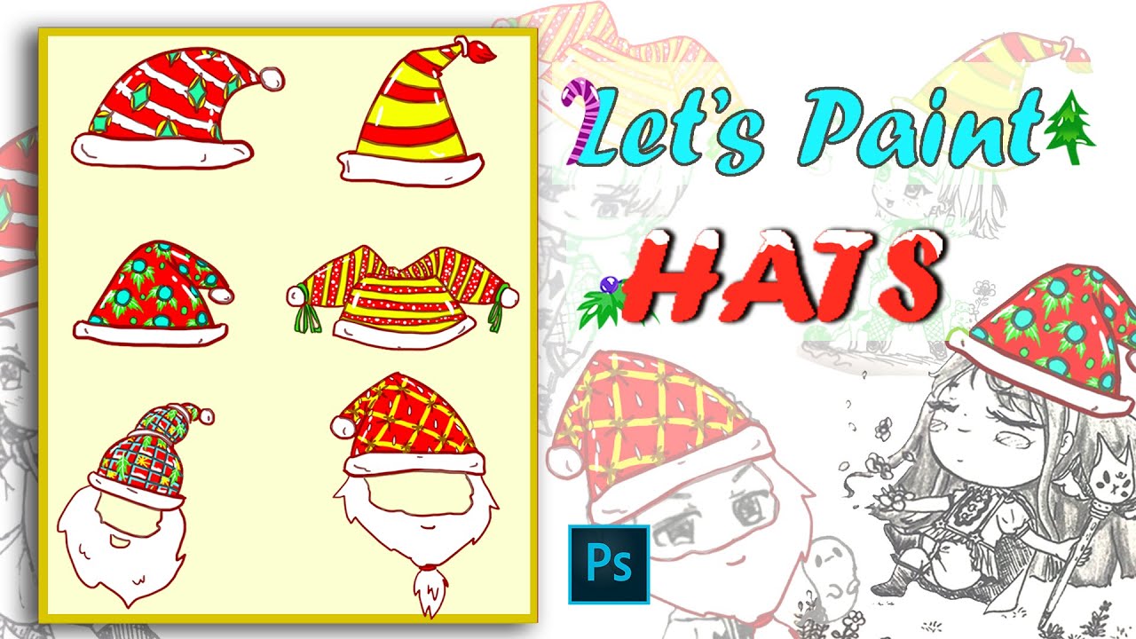 Christmas Hats - Digital painting using photoshop - YouTube