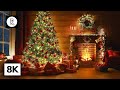 Christmas Fireplace 8K w/ Crackling Fire, Snowstorm & Howling Winds Outside