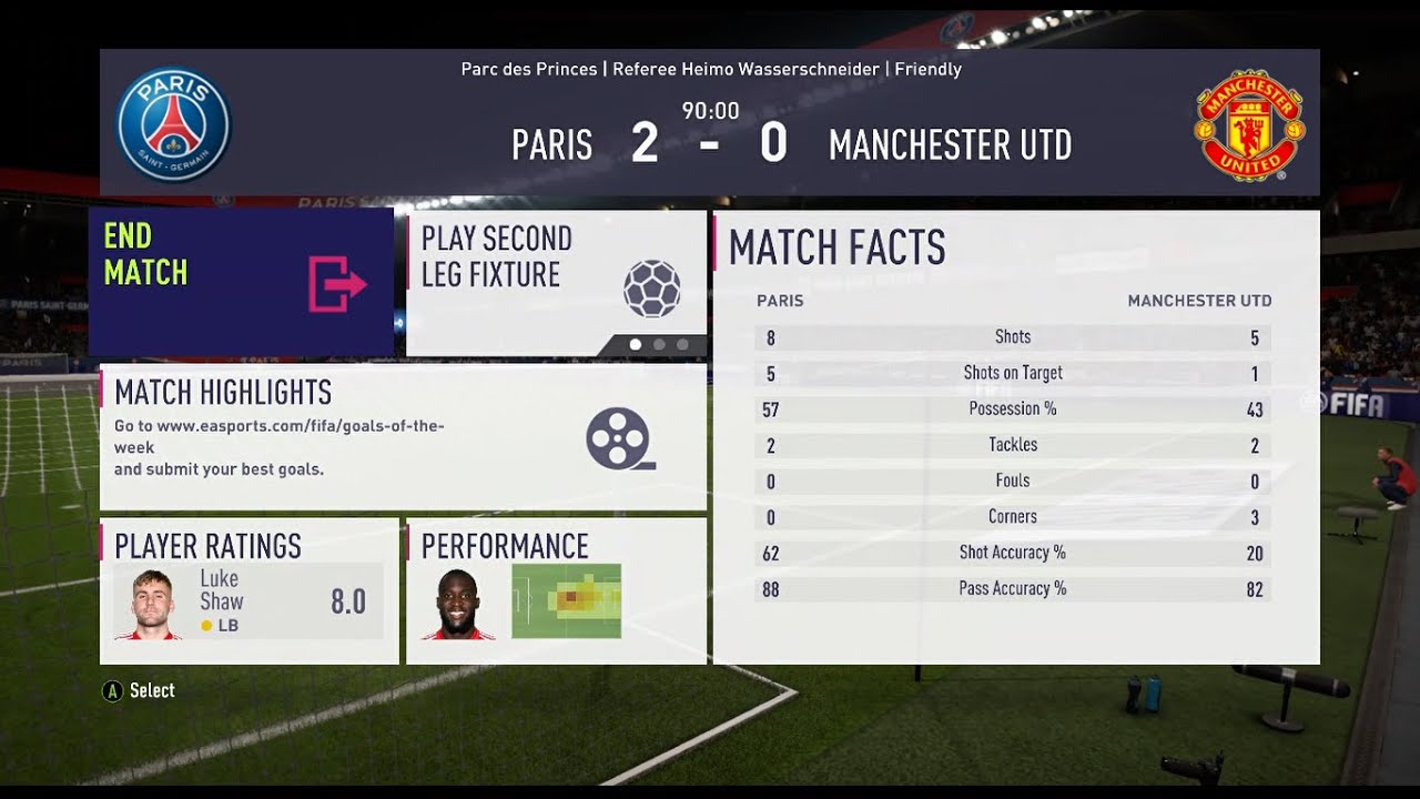 FIFA 18 | PSG 2 vs Manchester United 0 at the Parc des Princes | Referee: Heimo Wasserschneider