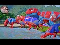 ALL RED SPIDER-MAN Battle in Jurassic World! | SuperHero Team!