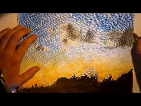 Speed Draw Sunset With Colored Pencils Youtube