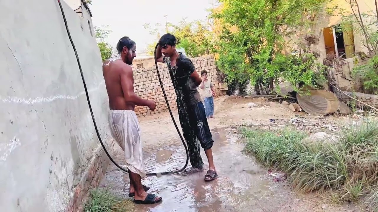 Trying street bathing at my village as Desi pool 