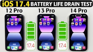 iOS 17.4 Battery Life Drain Test  iPhone 12 Pro vs 13 Pro vs 14 Pro BATTERY TEST in 2024
