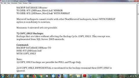 Telugu: Class 63 Copy Only, Tail Log, Partial Backups