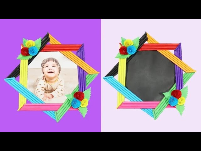 How to make photo frame stand/DIY Photo frame with stand using  Cardboard/photo frame making at home 
