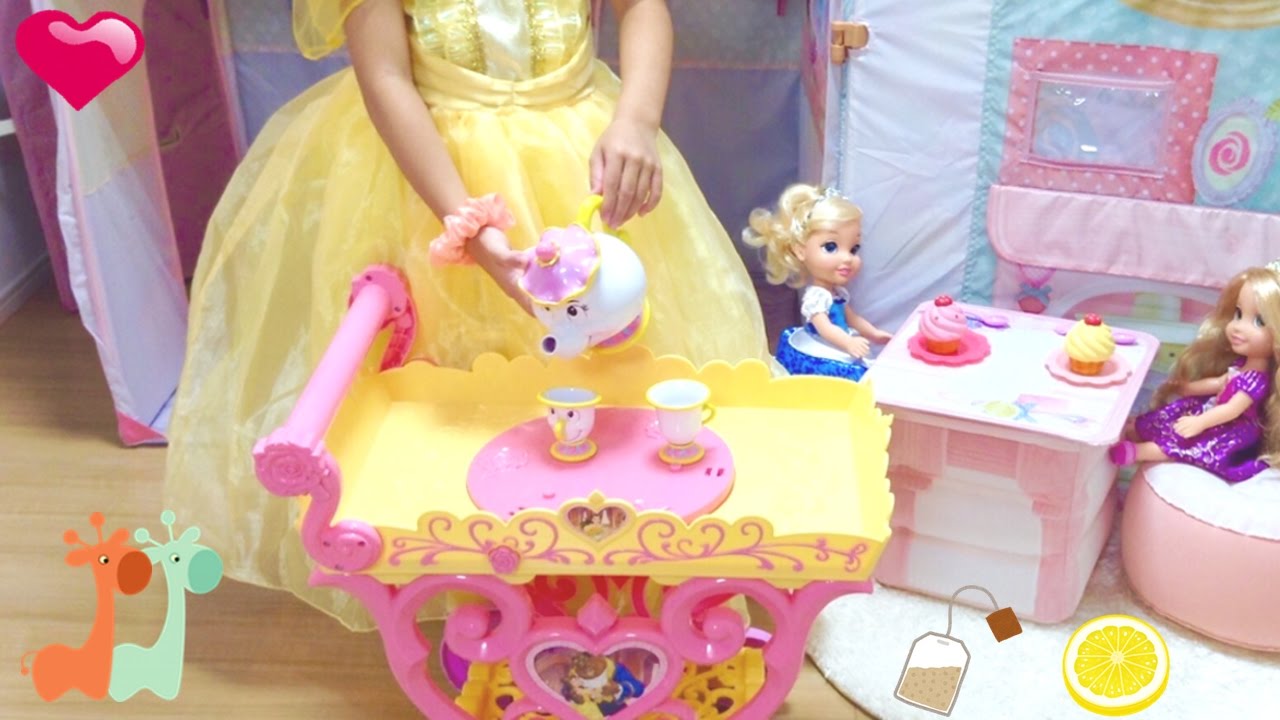 Disney Princess Belle Musical Tea Party Cart : Cinderella and Rapunzel Doll