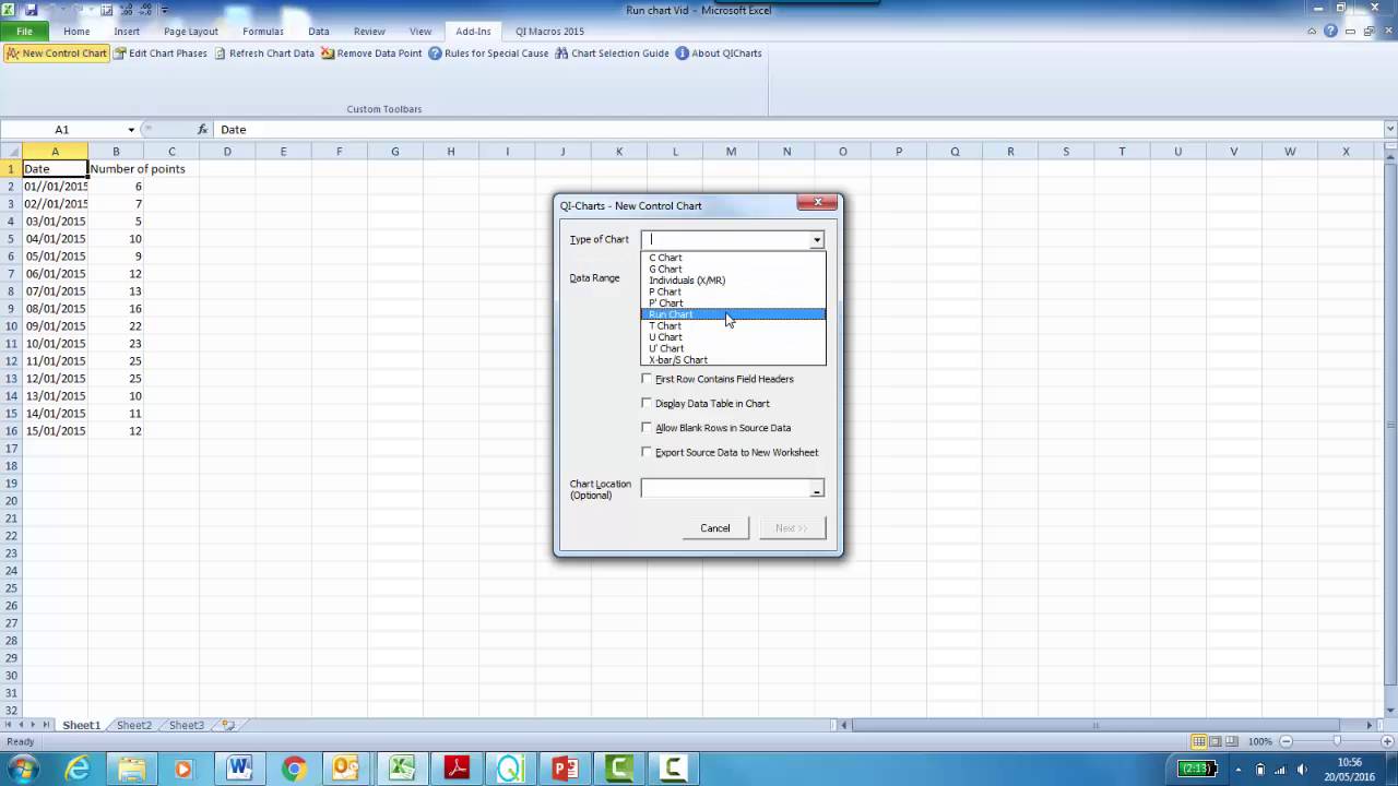 How To Create A Run Chart In Excel 2016